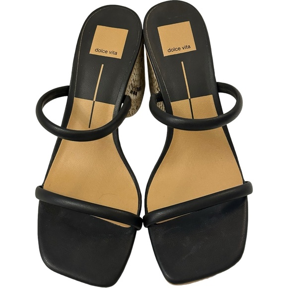 Dolce Vita Noxie Black Stella Square Toe Strappy Sandals  Reptile Heel Sz 9 - Picture 3 of 7